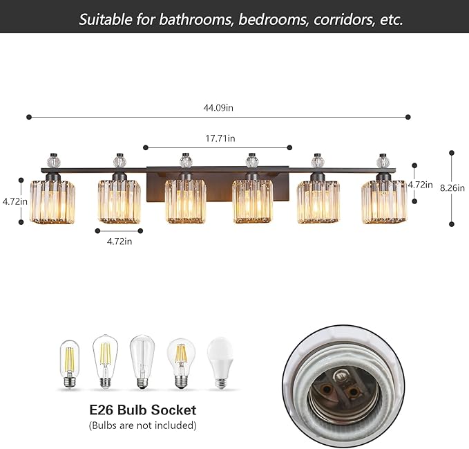 Vanity Lights 6-Light Modern Crystal Vanity Light Sand Black Bathroom Light - Image 5
