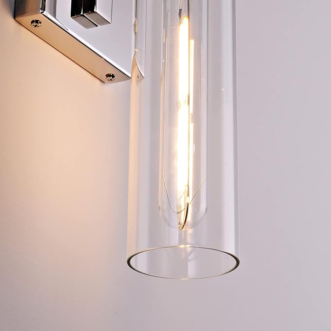 Bathroom Vanity Light Fixtures, Glass Tube Wall Sconces Set of 2, Nickel - Image 9