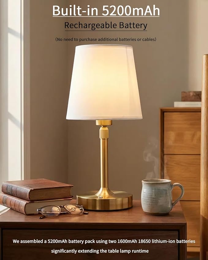 Cordless Table Lamp Rechargeable Touch Gold Mini Small Lamp Adjustable Height - Image 2