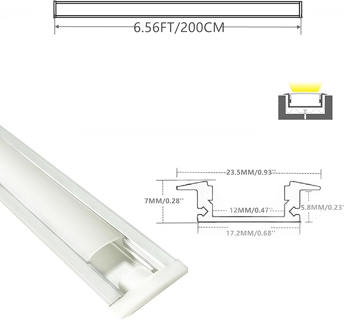 Recessed LED Strip Channel Diffuser 10-Pack 6.56FT, 23.5X7MM LED Tape Aluminum - Image 2
