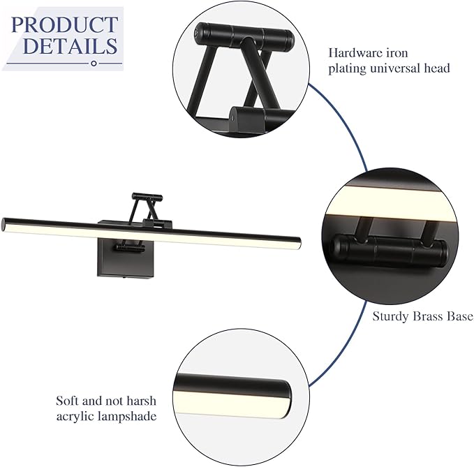 Joossnwell Picture Light for Painting Black Art Light Hard-Wired Picture Frame - Image 6