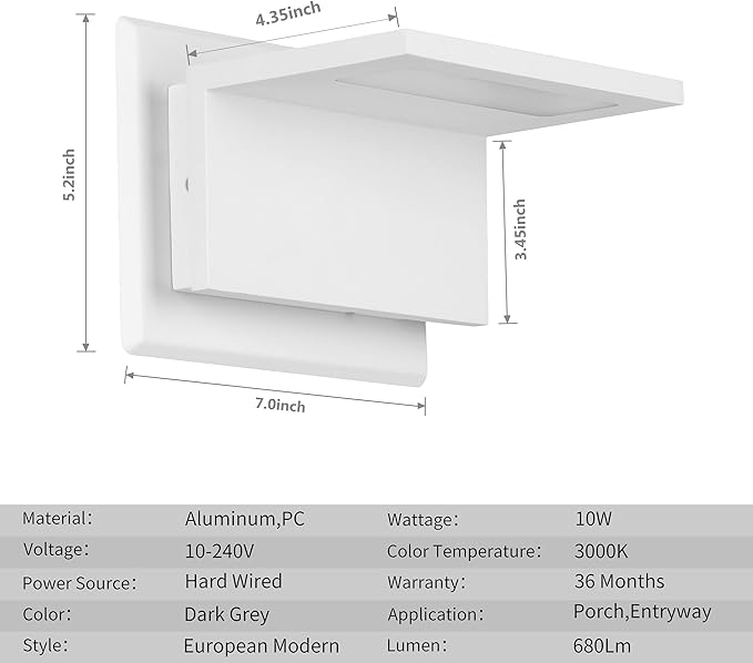Wall Light Outdoor LED Wall Mount Lamp White Modern Wall Sconce Lighting - Image 7