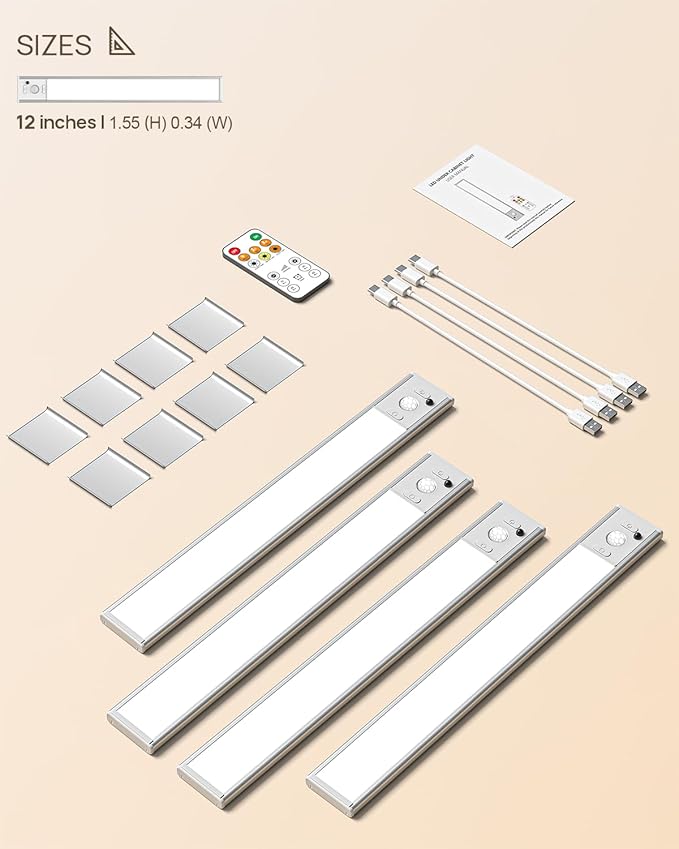 Under Cabinet Lighting with Remote Control, 2500mAh USB Rechargeable Motion - Image 8
