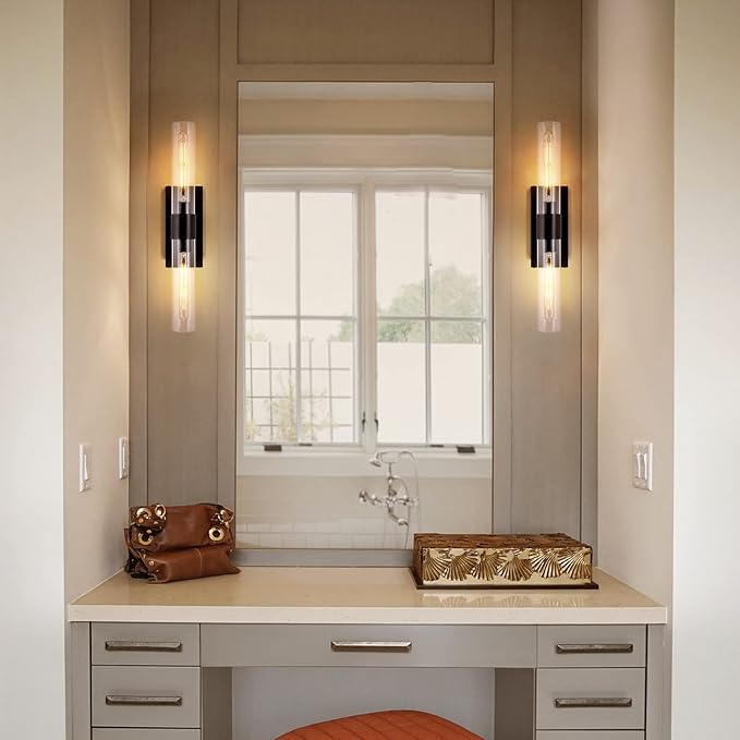 Modern Wall Sconces, 22.8in Black, 2-Light Indoor Wall Mounted Sconces - Image 9