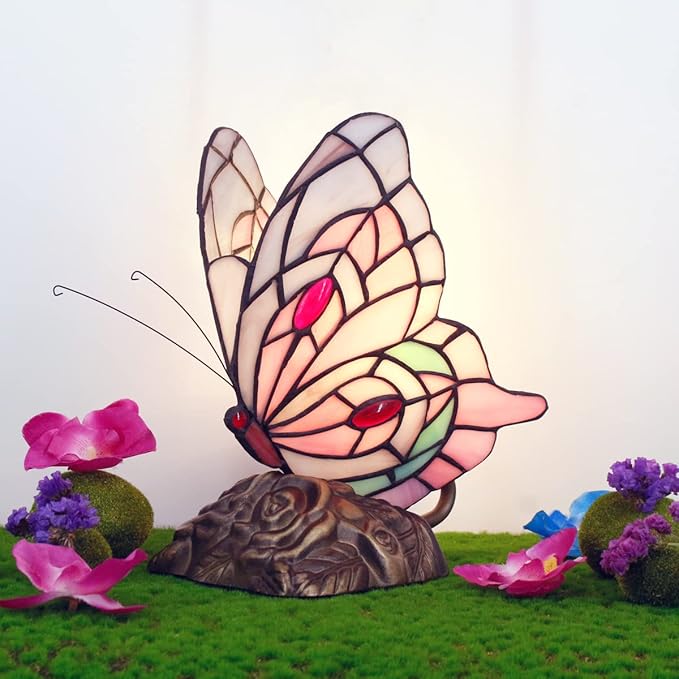 Small Tiffany Table lamp Stained Glass Butterfly Desk Lamp 7X5X9.8 Inch Accent - Image 3