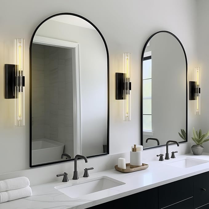 Bathroom Black Vanity Wall Sconces, 2-Light Glass Tube Wall Sconces, Horizontal - Image 4