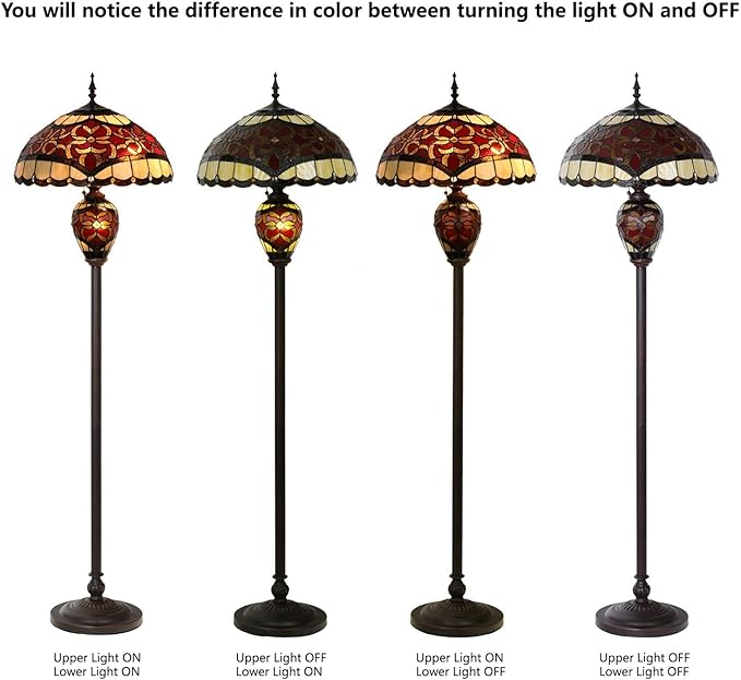 Bieye L10867 Baroque Tiffany Style Stained Glass Double Lit Floor Lamp - Image 4