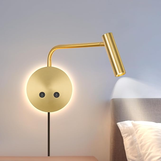 Gold Wall Mounted Reading Light, 3000K Flexible Headboard Reading Sconces by NICOLONOROutdoorBarnLights