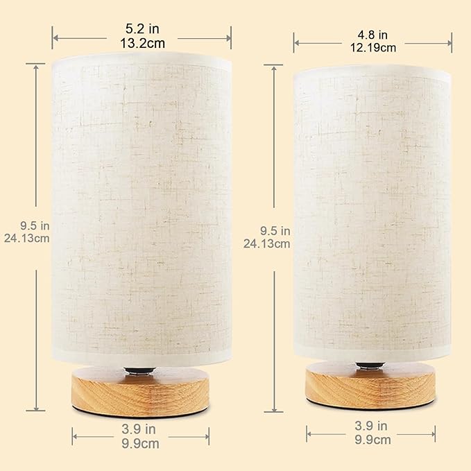 Small Bedside Table Lamp for Bedroom set of 2, Minimalist Wood Base & Round - Image 3