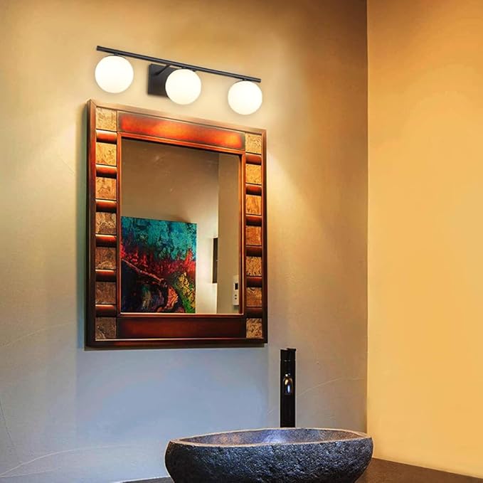 New Bathroom Vanity Light Fixtures Brushed Bronze Milk White Globe Glass Shade - Image 9