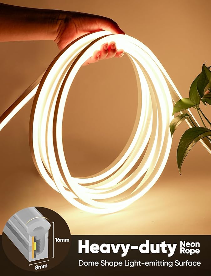 16FT LED Neon Rope Lights 2800K Warm White, AC 110-120V Flexible Neon Strip - Image 2