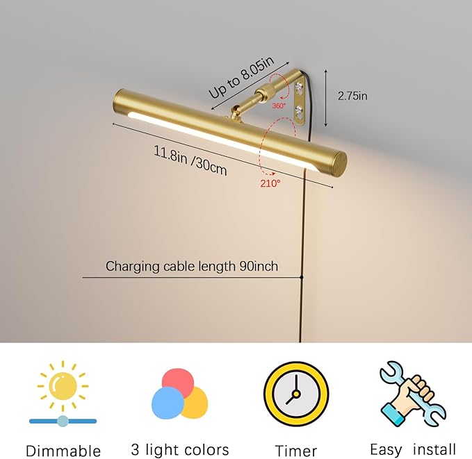 4W Picture Light Plug in, Dimmable Wall Light - Image 4
