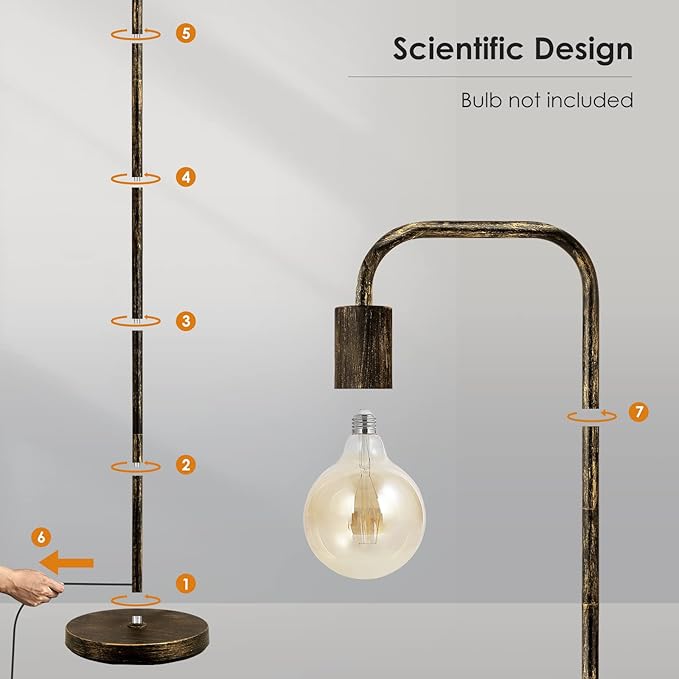 BoostArea Floor Lamp, Bronze Industrial Floor Lamp, 63 Inch Antique Standing - Image 6