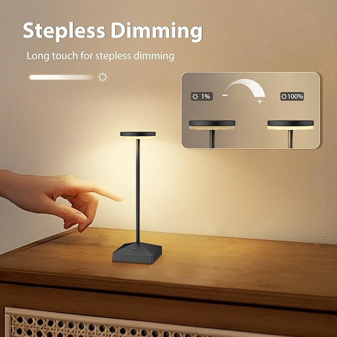 3 Pack 7.67in Black Small Cordless Table Lamps Rechargeable, Battery Operated - Image 6