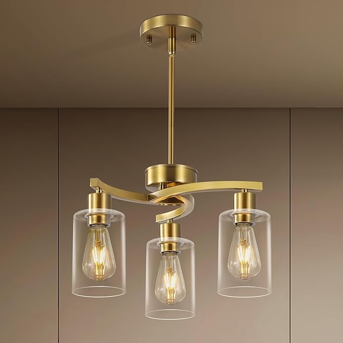 3 Light Brushed Gold Chandelier by Unknown