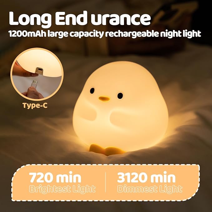 Duck Night Light, Color Changing Mode & 50-Hour Battery, Squishy Silicone Lamp - Image 7