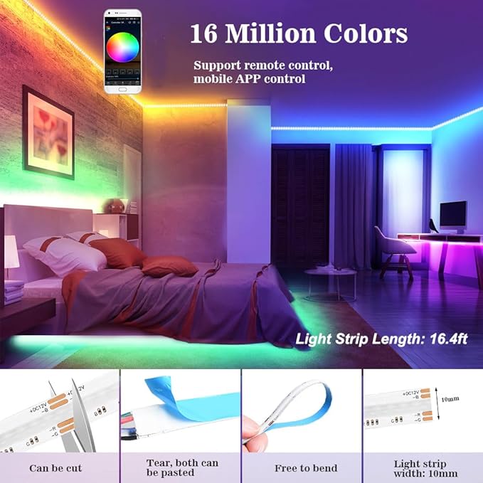 INDARUN RGB COB Led Strip Light 16.4FT/5M, 24V Color Changing Led Strip Lights - Image 4