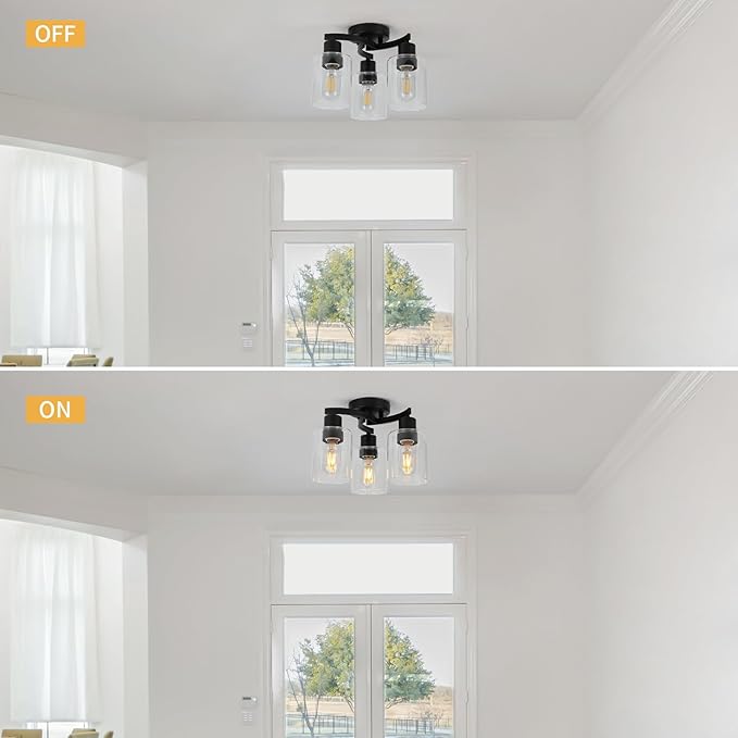 WILON Black Flush Mount Ceiling Light, Farmhouse Kitchen Lighting Fixtures - Image 5