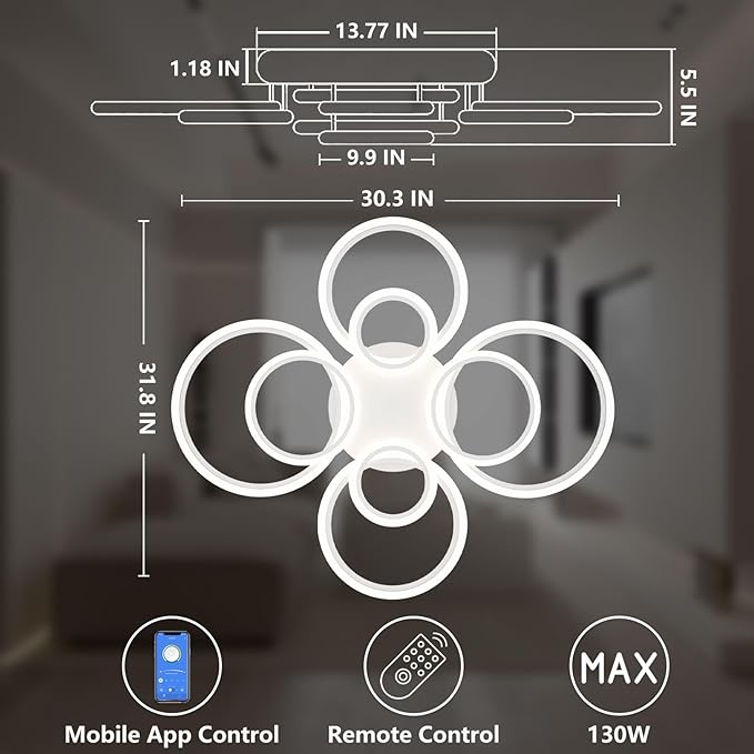 Modern LED Ceiling Light, 3 Color Temps, Adjustable Brightness, Remote & APP - Image 7