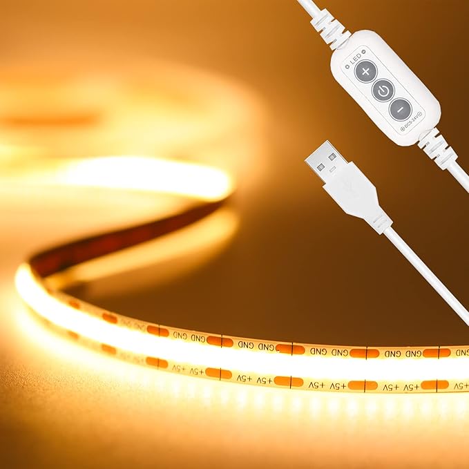 PAUTIX LED Strip Light 5V USB 6.56ft/2m 2700K, 640LEDs 1200lm Dimmable COB LED by PAUTIX