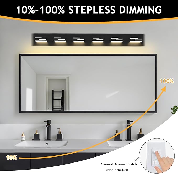 LED Modern Bathroom Vanity Light Fixtures 6-Light 5CCT Dimmable Matte Black - Image 3