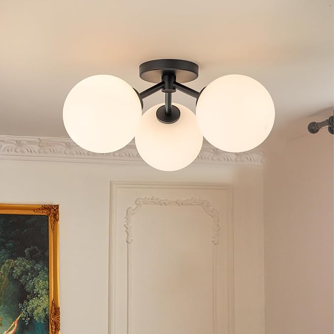 Mid Century Modern Black Semi Flush Mount Ceiling Light Fixture 3 Light 18 inch by Kunlinzhu
