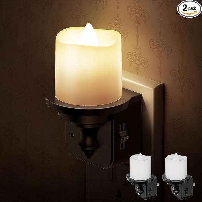 Flameless Candle Night Light, Night Lights Plug into Wall 2 Pack, LED Candle by WelcometoBriigniteenjoyyourshopping