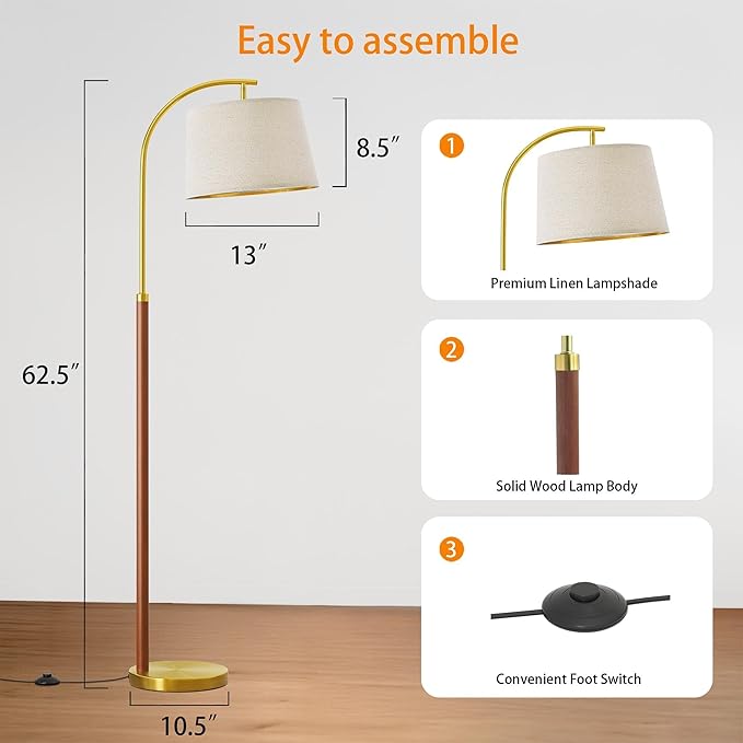 62.5" Wood Floor Lamp for Living Room Gold - Image 6