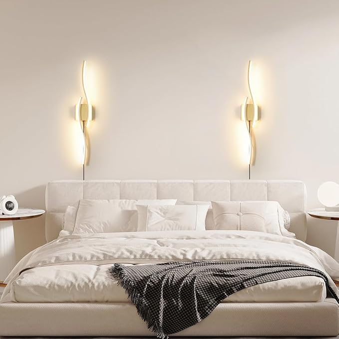 Modern Gold Plug in Wall Sconce Set of 2, Indoor Dimmable Light Fixture - Image 3