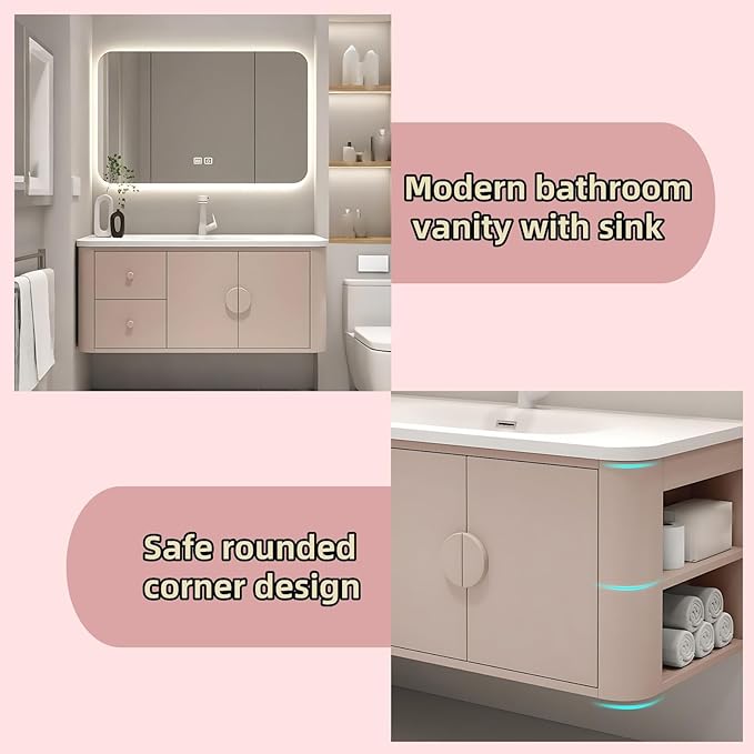 48IN Pink Modern Bathroom Vanity - Image 6