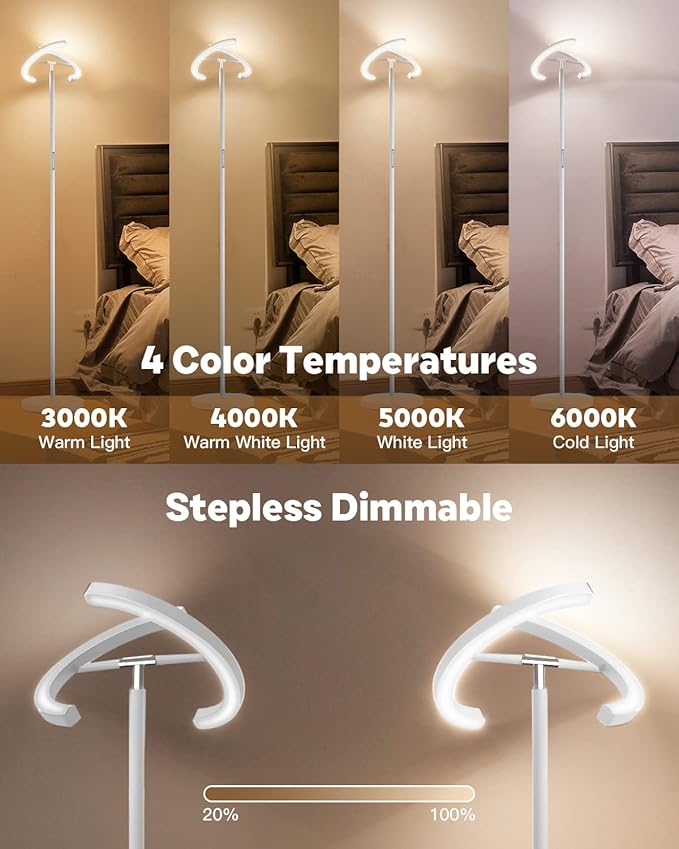 White Floor Lamp, Modern Stepless Dimmable Standing Lamp 3000-6000K, 20W LED - Image 3