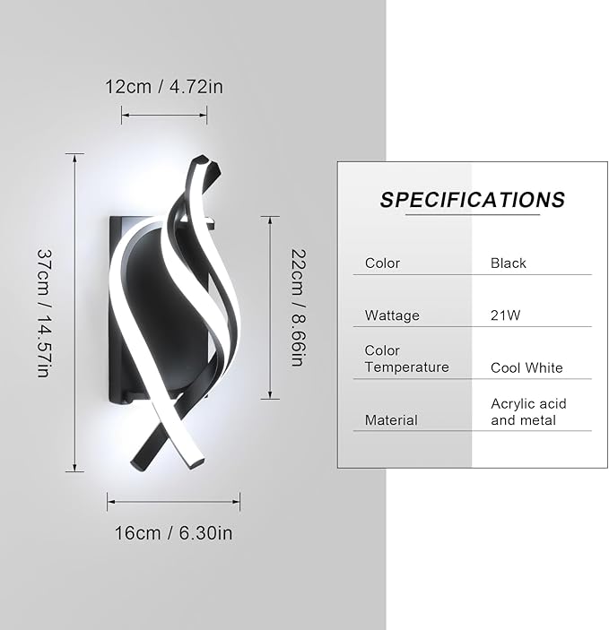 DELIPOP Wall Sconces, Spiral Modern LED Wall Sconce Lighting, 21W 6500K Cool - Image 2
