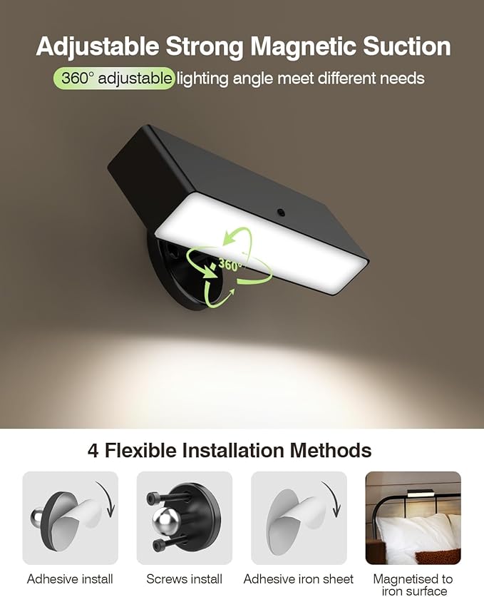 iThird Rechargeable Battery Operated Wall Sconce Set of 2: Wireless Black Wall - Image 7