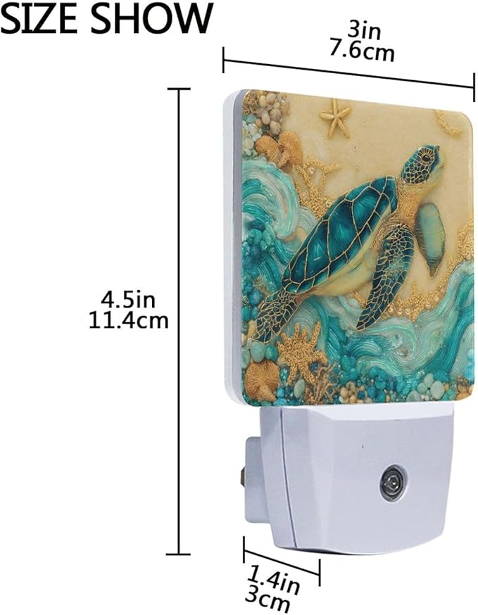Sea Turtle Night Light Ocean Themed Plug in LED Nightlight Light Sensor Dusk to - Image 3