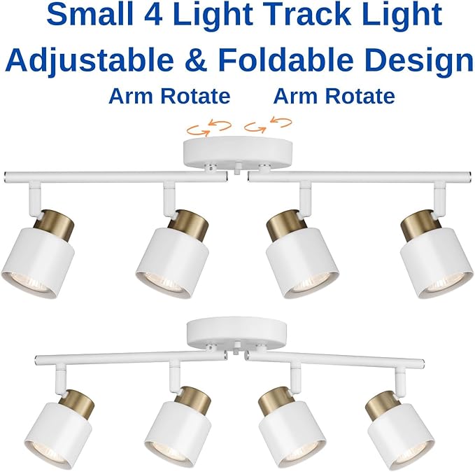4 Light Track Lighting Kit, Matte White Brass Finish Adjustable - Image 4
