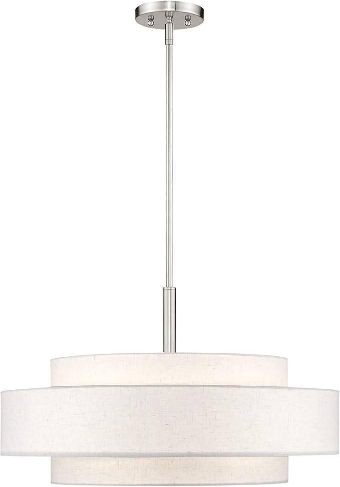 Livex Lighting Fabric Shade 52138-91 Meridian 5 Light Brushed Nickel Pendant - Image 3