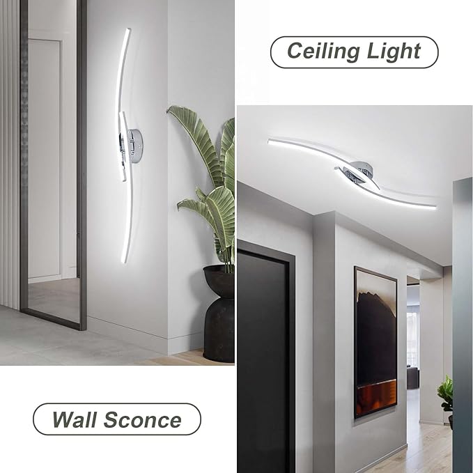 31.4Inch Modern LED Ceiling Light 22W Chrome Linear Ceiling Light Fixture 6000K - Image 6
