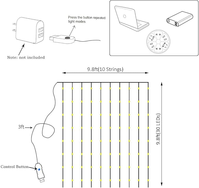 Curtain Lights 300 LED String Lights, Hanging Window Lights USB Powered 8 Mode - Image 5