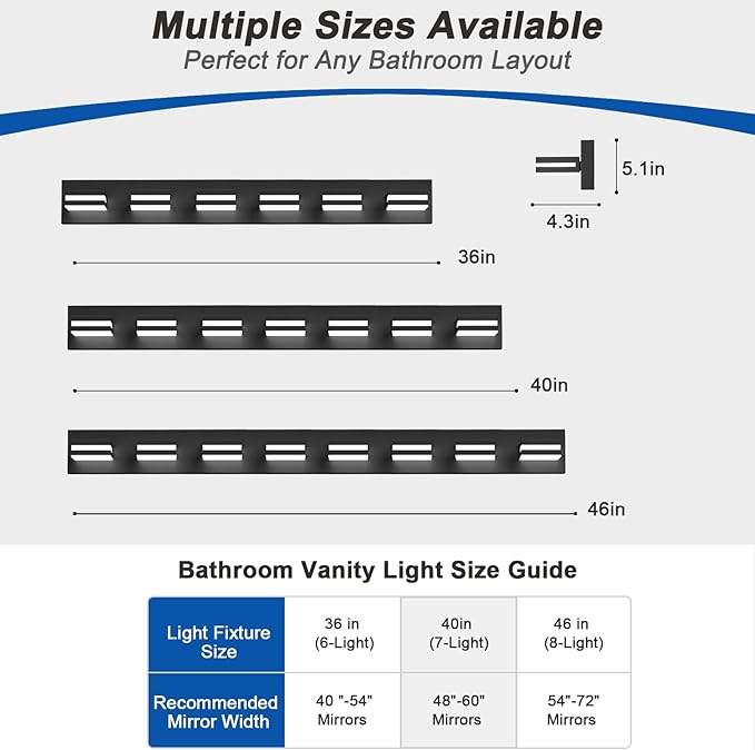 IZORRO LED Modern Bathroom Lights Fixtures, Matte Black Acrylic Wall Lighting - Image 3