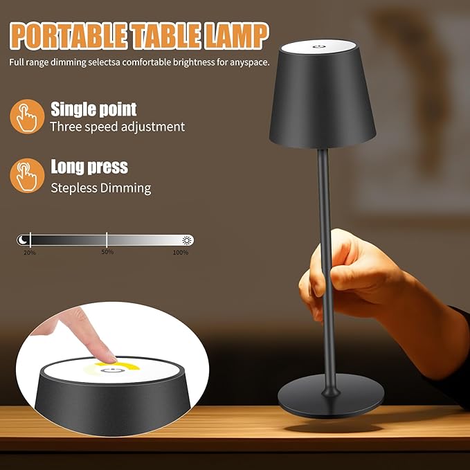 2 Pack Cordless Table Lamp, Portable LED Desk Lamp, 6000mAh Battery Operated - Image 4