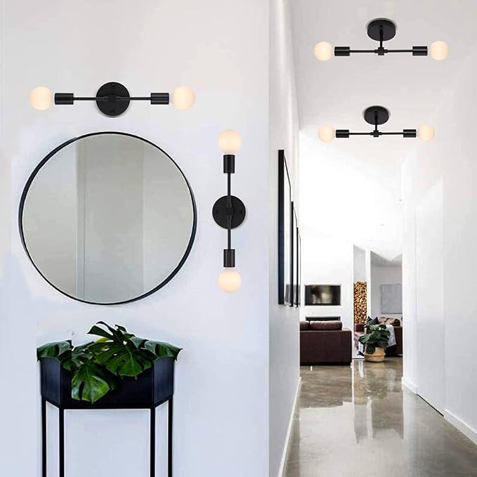 2-Lights Matte Black Bathroom Vanity Wall Sconce Modern Industrial Wall Lamp - Image 3