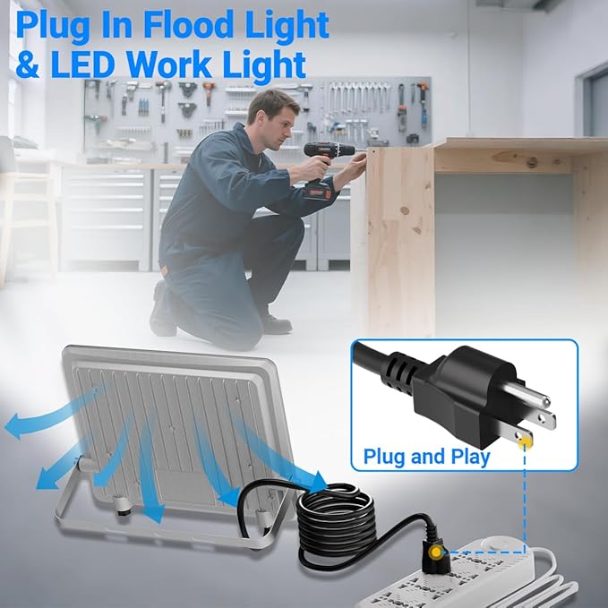 Ceena 60W Plug in LED Flood Lights Outdoor, 6000lm Super Bright LED Work Light - Image 3