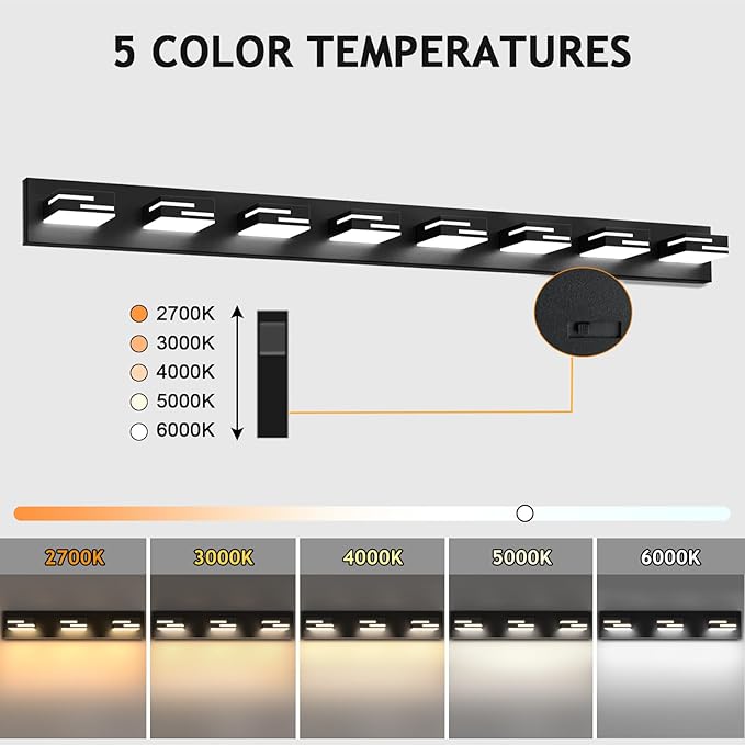 LED Modern Bathroom Vanity Light Fixtures 8-Light 5CCT Dimmable Matte Black - Image 3