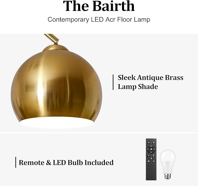 77” Arc Floor Lamp for Living Room, Upgraded Gold Standing Lamp - Image 2