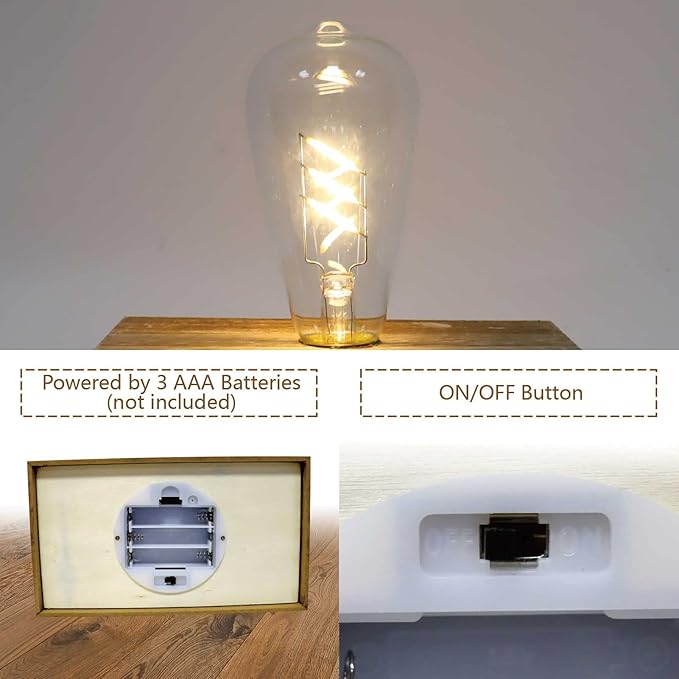 YiShine Battery Operated Table Lamp Wood Night Light Decorative Table Light - Image 2