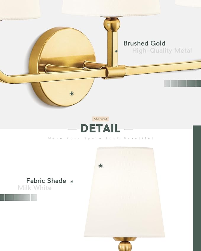 Bathroom Light Fixtures, Brushed Gold Vanity Lights - Image 4