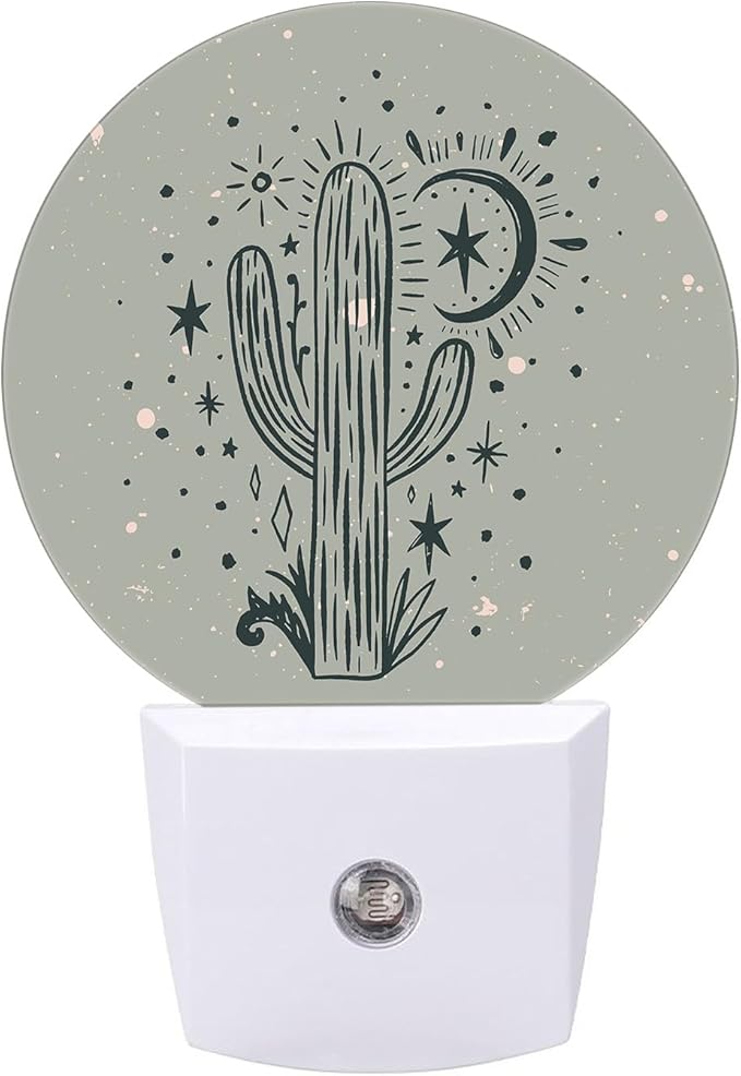 Round LED Night Light, Wild Cactus Desert Arizona Vintage LED Night Light Plug by Unknown