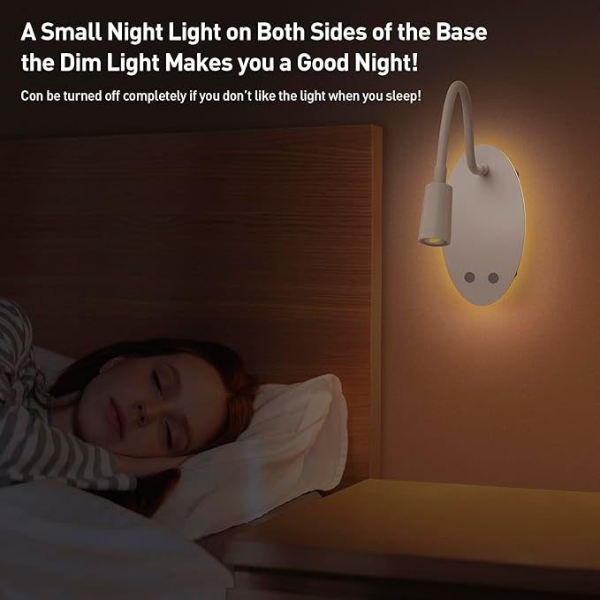 Rechargeable Cordless Reading Light, 360° Adjustable Bedside Lamp, 3 Color - Image 6