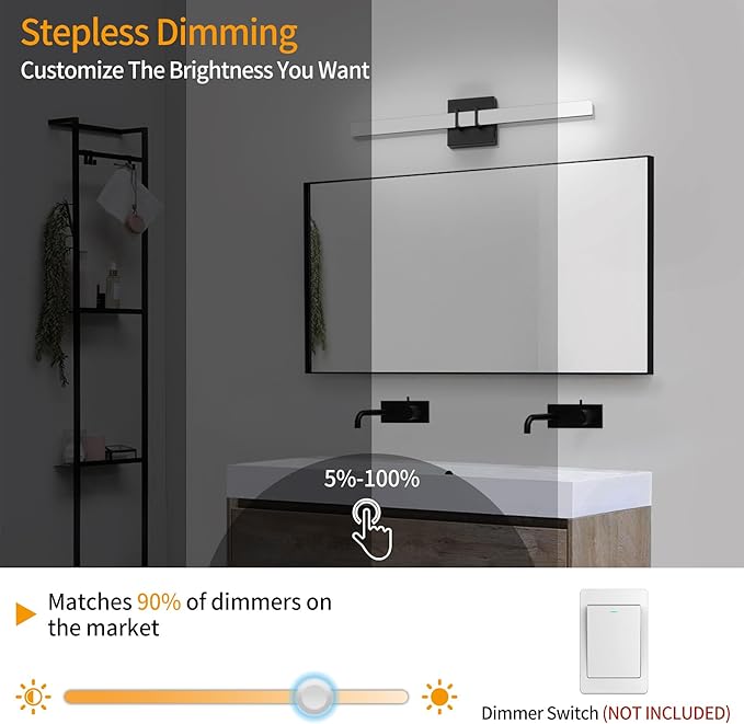Modern Black Vanity Light Bar 24 Inch, 16W 5CCT Dimmable Bathroom Light - Image 5