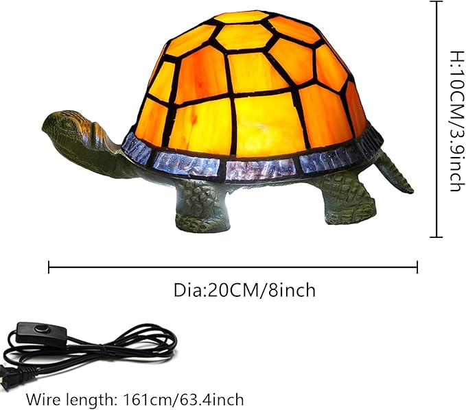 Orange Turtle Lamp Tiffany Bedside Table Lamp Retro Decor Art Nightstand Light - Image 5